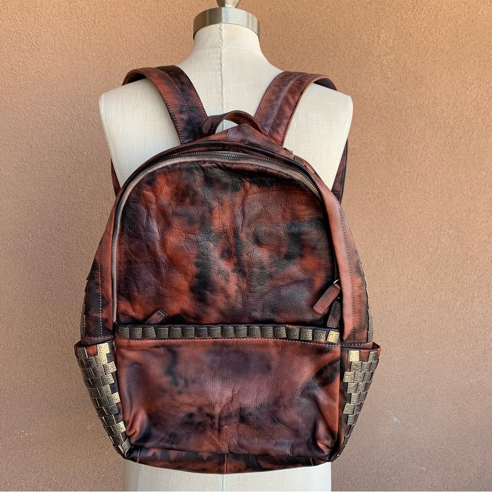 POL Distressed Leather Tie-Dyed Studded Backpack